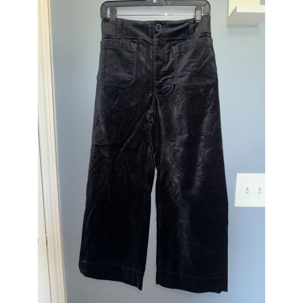 Maeve · Anthropologie 'The Colette' Wide Leg Black Velvet Pants | Size 27